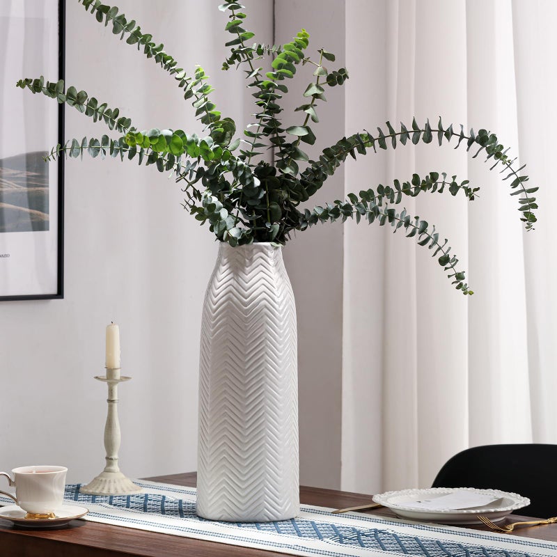 hjn Large White Vase for Flowers Ceramic Vase for Home Decor Tall Vases for Your Floor/Kitchen/Office/Living Room/Table- White Texture(Large) - Image 2